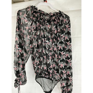 Women’s Victoria’s Secret Floral Sheer Long Sleeve Bodysuit Top Size Small Black